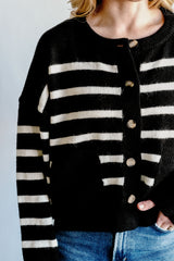 Stripped Crew Neck Cardigan