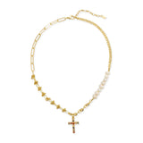 Genuine Pearl Cross Necklace