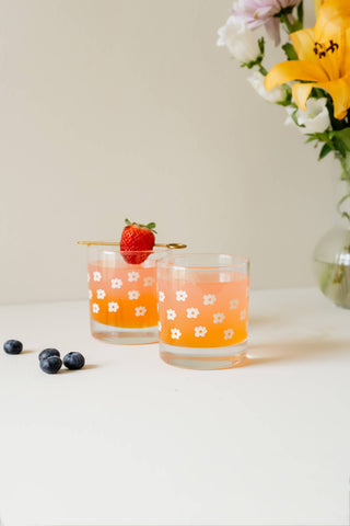 Floral cocktail glass, rocks glass, barware, cute glasses