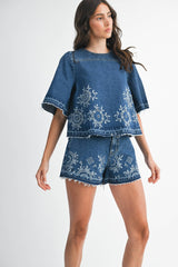 Embroidered Denim Set