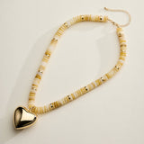 Gold Heart Pendant Beaded Necklace