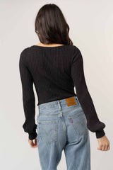 MOOD FOR LOVE TWIST FRONT LUREX RIB LONGSLEEVE