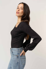 MOOD FOR LOVE TWIST FRONT LUREX RIB LONGSLEEVE