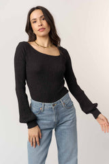 MOOD FOR LOVE TWIST FRONT LUREX RIB LONGSLEEVE