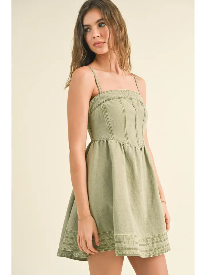 Washed Olive Mini Dress