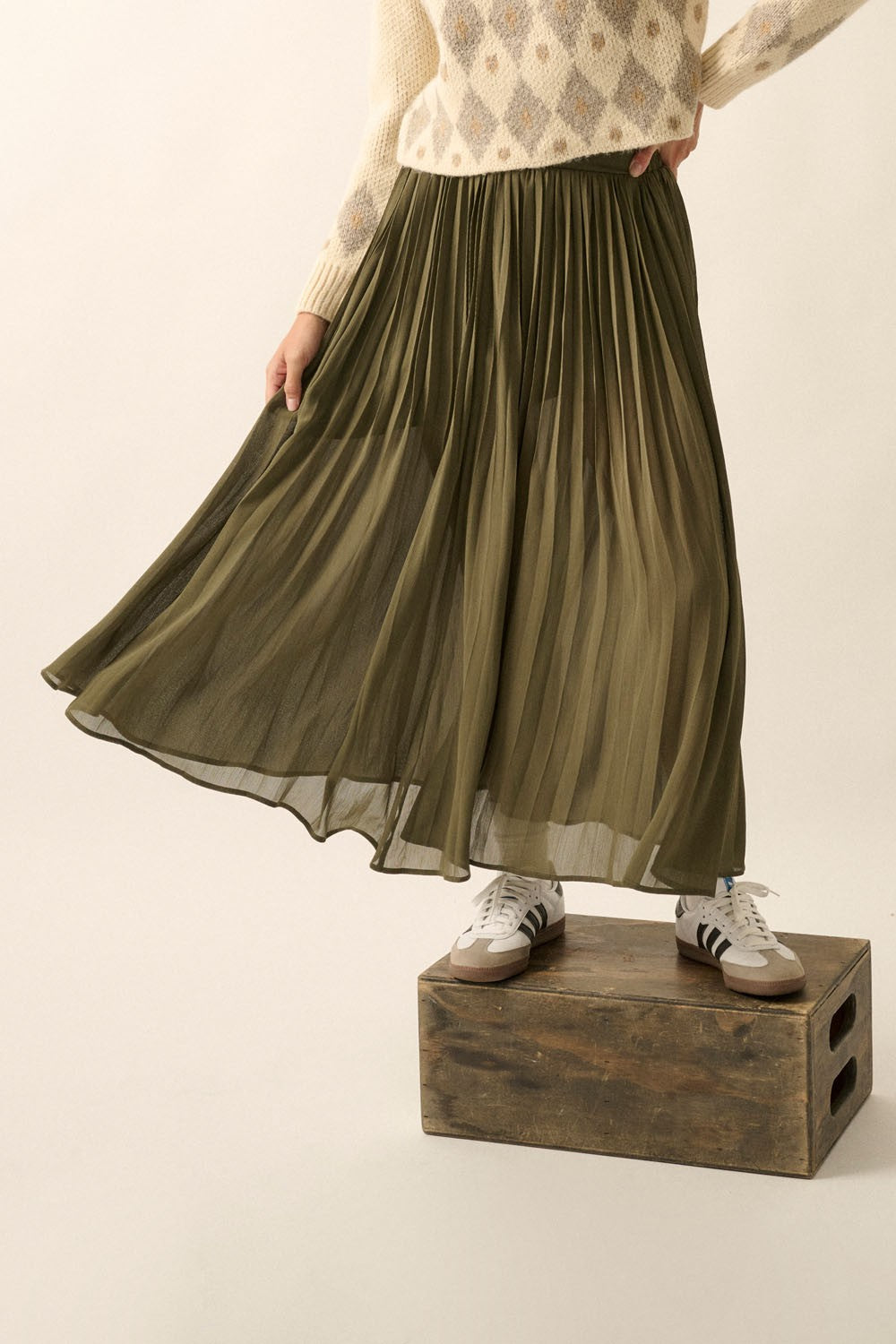 Pleated Chiffon Maxi Skirt
