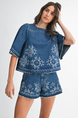 Embroidered Denim Set