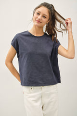 Garment Dye Cotton Slub Boxy Cut Cap Sleeve Tee
