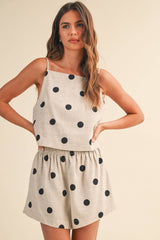 A Polkadot Linen Sleeveless Top and Shorts Set