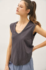 New Shade- Basic Cap Sleeve Garment Dyed Top