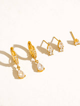 Saône 18K Gold Non-Tarnish CZ Teardrop Earrings Set