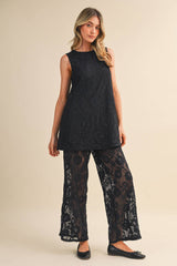 LACE SLEEVELESS TUNIC AND WIDE LEG PANTS SET
