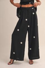 Polka Dot Dot Tube Top with Split Back and Wide Pants