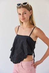 Scallop Eyelet Tie Back Cami Top