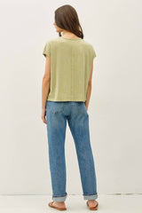 Garment Dye Cotton Slub Boxy Cut Cap Sleeve Tee