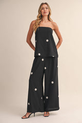 Polka Dot Dot Tube Top with Split Back and Wide Pants