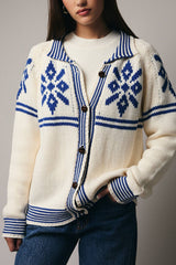 Button Down Snowflake Graphic Sweater Cardigan