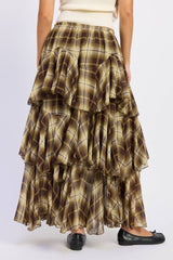 Checkerboard Breeze Tiered Maxi Skirt