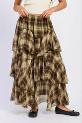 Checkerboard Breeze Tiered Maxi Skirt