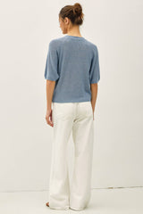 Lightweight Ribbed Knit Raglan Short Sleeve Sweater Top