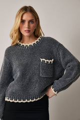 Round Neck Long Sleeve Stitch Detail Sweater
