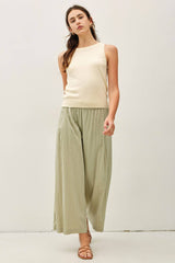 Crinkled Wide Leg Cropped Pull on Pants