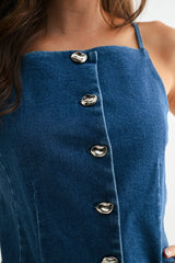 Denim Button-Down Sleeveless Top