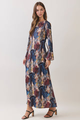 Multicolor Snake Print Open Back Maxi Dress