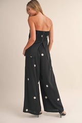 Polka Dot Dot Tube Top with Split Back and Wide Pants