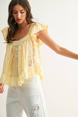 Sleeveless Lace Blouse with Embroidery