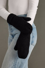 Black Cuffed Knit Mittens