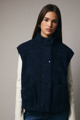 High Neck Sherpa Zip Up Vest