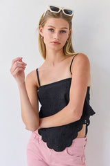Scallop Eyelet Tie Back Cami Top