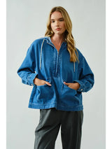 Oversized Comfy Denim Hood Pullover Top
