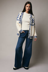 Button Down Snowflake Graphic Sweater Cardigan