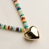 Gold Heart Pendant Beaded Necklace