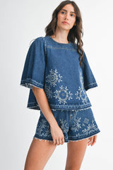 Embroidered Denim Set