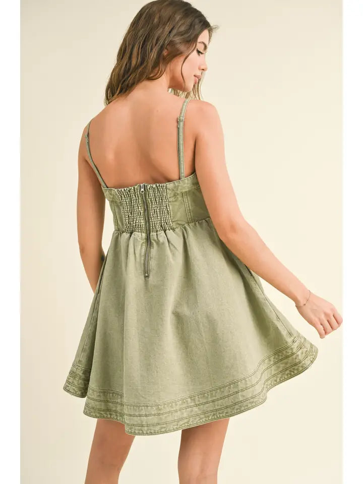 Washed Olive Mini Dress