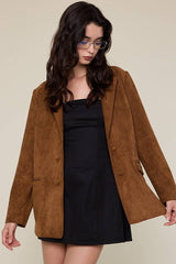 CAMEL COLLARED DOUBLE BUTTONS OVERSIZED JACKET