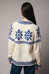 Button Down Snowflake Graphic Sweater Cardigan