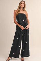 Polka Dot Dot Tube Top with Split Back and Wide Pants