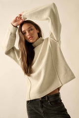 Solid Knit Exposed-Seam Funnel-Neck Sweater