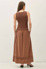Mixed Media Sweater Top With cotton Midi Skirt Dress