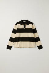 Striped Ribbed Knit Collared Rugby Sweater