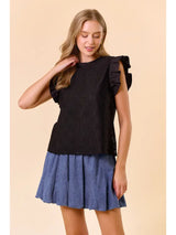 Ruffle Cap Sleeve Lace Top w/ Keyhole Closure