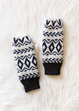 Ivory & Navy Patterned Mittens
