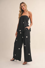 Polka Dot Dot Tube Top with Split Back and Wide Pants