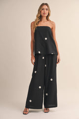 Polka Dot Dot Tube Top with Split Back and Wide Pants