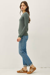 STITCHED THERMAL CREW NECK TOP