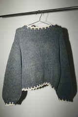 Round Neck Long Sleeve Stitch Detail Sweater